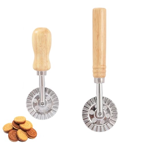 2 Pièces Roulette Roulette Pizza Patisserie Accessoire Ustensiles à Pâtisserie Moule Pate en Croute Coupe Pate Patisserie Raviolis Avec Manche en Bois Coupe Ravioli Pizza Boulette Dentelle