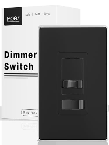 MOES Dimmer Switch 1 Pack, No Neutral, 3-Way &amp; Single Pole, 600W, Black