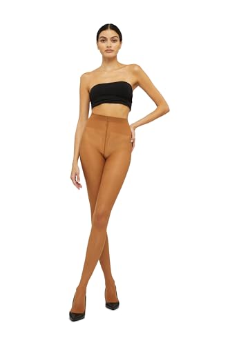 Image of Wolford Individual 10 Control Top Tights For Women Sheer Support Pantyhose Waist Sculpting Cotton Gusset Soft Waistband