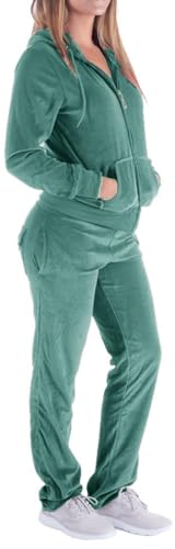 Image of LeeHanTon Womens Jogging Suits Sets Running Velour Outfit Zipper Warm Up 2 Pieces Hoodie and Pant Tracksuit
