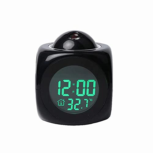 With Voice Talking LED Time Temperature for Bedroom，Projection Alarm Clock for Bedrooms Digital Voice Report Alarm Clock 12/24 HDigital Electric Clocks Projection On Ceiling , Bedside , Office (Black) -  YJHWLF