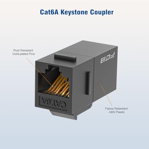 Image of FGB 10 Gbps CAT6A RJ45 Keystone Coupler 25-Pack, CAT6A Keystone Jack, Ethernet Coupler Female to Female UTP for Cat6a /Cat6 /Cat5e /Cat5, Black