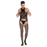 WOSE Sexy Bodystocking Ouvert für Herren, Herren Strumpfhosen Strumpfgürtel, Sissy Unterwäsche Desssous Reizwäsche Erotisch Catsuit Gay Spitze Fishnetz Mankini Negligees Lingerie