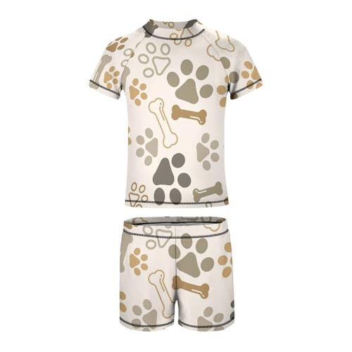 Dog Paw Footprint and BoneChildren's Swimsuits Boys Two Piece Suit9-11Y（140cm）2