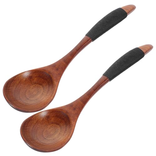 MOKKHNB 2個 木製ロングハンドルスプーン ハニー スープ用 調理 混ぜる 盛り付け対応 食洗機対応 小型デザート兼用 木製キッチンカトラリー