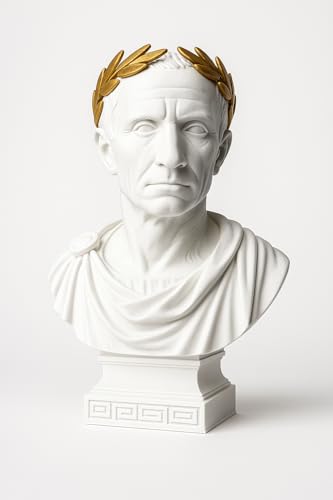 Busto de Julio César blanco decorativo con laureles dorados