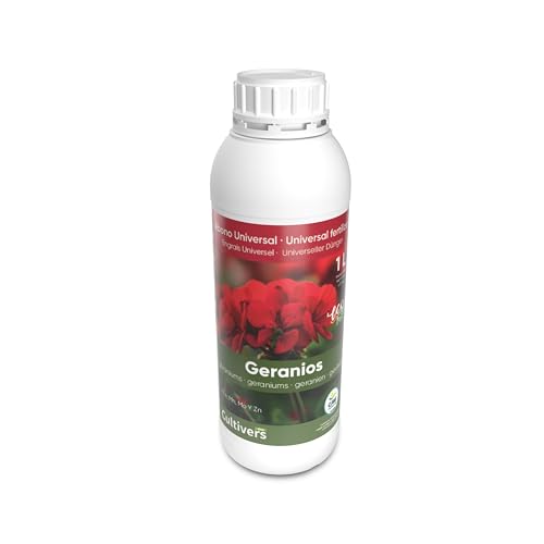 CULTIVERS Fertilizante Geranios Ecológico Líquido 1 L Hojas más Verdes, Mayor Floración e Intensifica el Color. con Macronutrientes y Micronutrientes. Abono 100% Orgánico