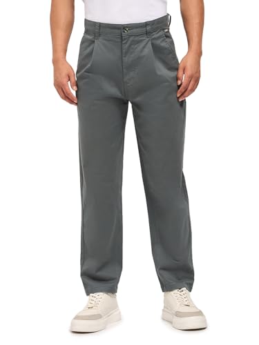 Image of THE BEAR HOUSE Men's Cotton Solid Cropped Carrrot Fit Chinos