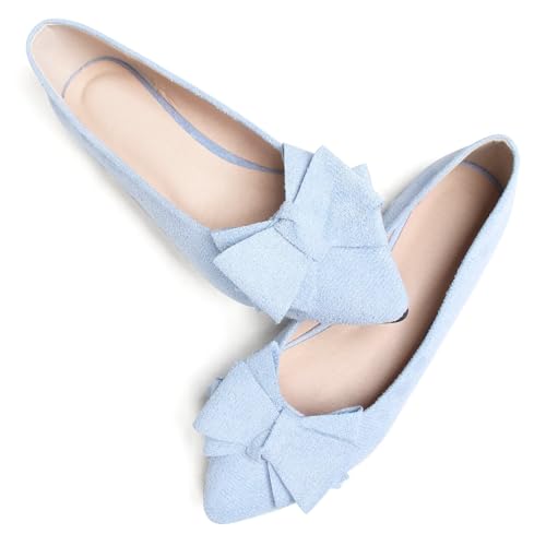 Image of TN TANGNEST Women's Flats Comfortable Dressy Slip On | Pointed Toe Bow Ballet Shoes, Business Casual Office Flats, Suede Flat Shoes