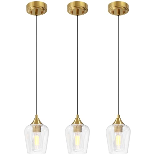 VONLUCE Pendant Lights Kitchen Island, Brushed Gold Pendant Light Fixtures with E26 Base...