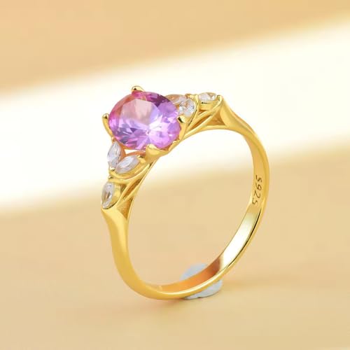 S925 Sterling Silver 18k Gold-plated Wedding Engagement Ring Pink Oval 0.6x0.8cm Main Stone Niche Light Luxury Versatile Women's Ring Valentine's Day Gift, Size 6-82