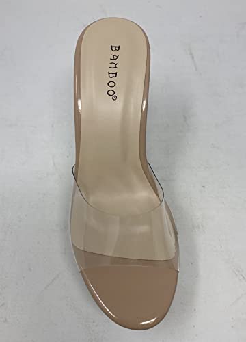 Image of BAMBOO Women's Clear Band Platform Wedge Slide Nude34 Size 7