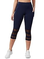 BLINKIN Womens 3/4 Gym Wear Tights for Women with Mesh Insert & Side Pockets : Perfect for Active Wear, Yoga & Workout - The Ultimate Gym Pants for Women & Girls (8160,Color_Navy Blue,Size_XL)