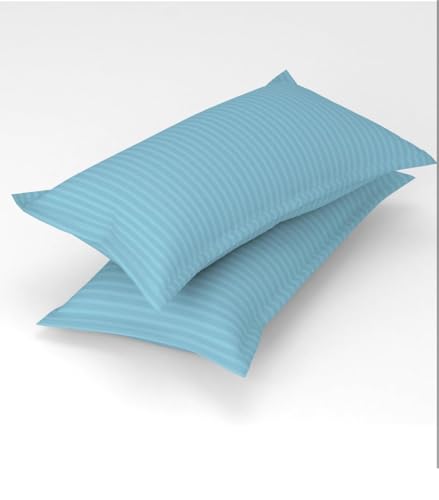 Image of Single Bedsheet Set with Pillow Cover | 200 TC Stripe Glace Cotton Bedding | Soft, Breathable & Durable Single Bed Sheet | Elegant Aqua Blue Striped Design