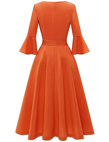 Image of HomRain Women's Church Dresses Modest Bell Sleeve Wedding Guest Cocktail Tea Party Vintage Evening Dress