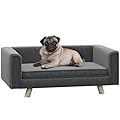 PawHut Dog Sofa Bed, Elevated Dog Couch for Medium and Small Dogs, with Soft Cushion, Removable and Washable Cover, Grey