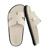 CUSHIONAIRE Crisp Women’s Slide Sandal – Faux Leather Cutout Slip-On with Artisan Stitching & Memory Foam, Wide Widths Available, CREAM 8