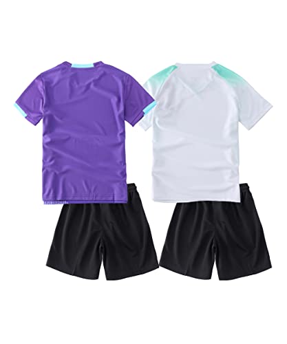 M2C Boys 2-Pack Jersey Soccer Knit Set Sport Team Uniform Shirt And Shorts 7-8 White/Purple #TOP1