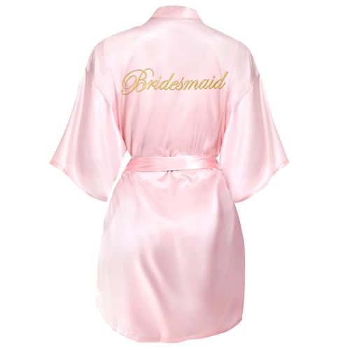 Yueshop Bride Gown Kimono RobesBridesmaid Team Durable Satin Dressing Gown V-Neck for Bridal Wedding Party