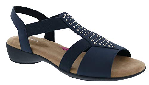 Sandália feminina casual de couro e lycra Ros Hommerson Miriam 67028, Navy/Elastic, 7 Wide