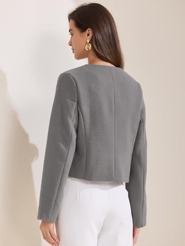 Allegra K Women's Cropped Blazer Jacket Long Sleeve Button Down Spring Fall Work Business Tweed Blazers4