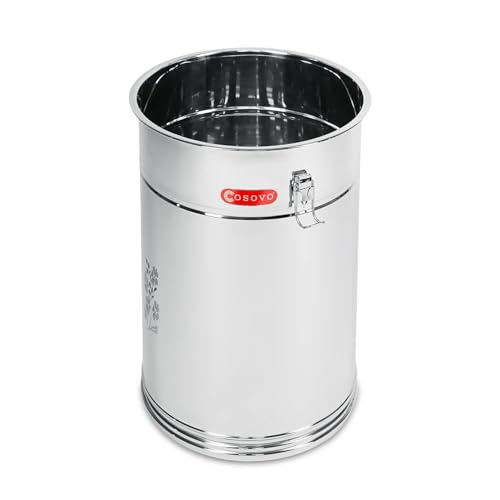 Image of COSOVO Steel Rice Storage Container | Storage Box Drum | Grocery Container for Kitchen | Steel Container /Kothi | Steel Box | Drum /Dibba (20KG /25L), Silver