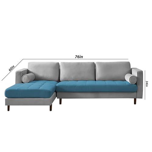 Image of Lezra LHS 4 Seater L Shape Sofa Set for Living Room (Turquise Grey Fabric) Premium Fabric Sofa