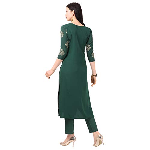 Image of NAINVISH Women's Crepe A-Line Kurti with Pant (SD033-L Green Large)
