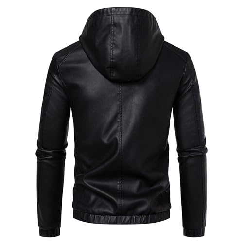 JEShifangjiusu Men Hooded Faux Leather Jacket Motorcycle Bomber Jackets Outerwear Waterproof Windproof PU Moto Vintage Coat4