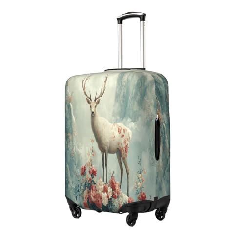 White Deer in The Mountains Durable Luggage Cover Suitcase Protector Anti-Scratch Luggage Cover Fits 18-32inch Luggage, Black, L2