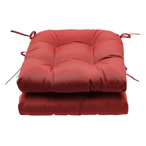 Image of QILLOWAY Outdoor Patio Cushions Set of 3, Wicker Furniture Cushions with Ties, Waterproof Loveseat & Seat Cushions for Patio Bench, Porch Chair, Outdoor Replacement Cushions, Red
