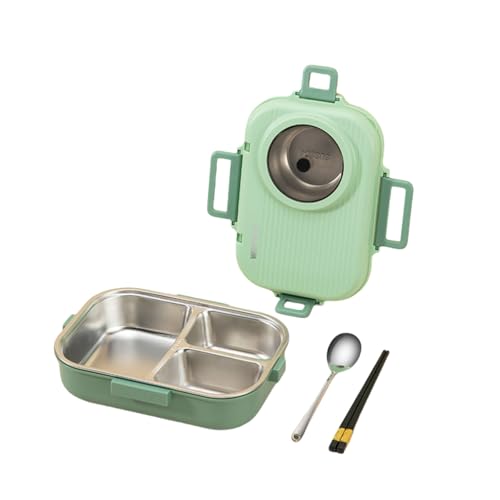Xozilo 304ステンレス 保温弁当箱 4段 1400ml 仕切り スープボウル付き 携帯に便利 大容量 ランチボックス 男女兼用 学生・社会人向け 通勤通学 オフィス 学校 ブルー (1400ML 4段弁当箱です,グリーンです)