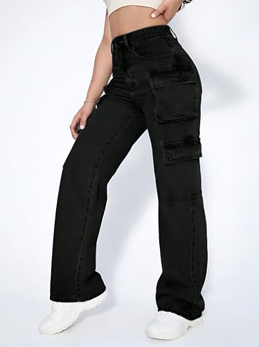 Image of Ben Martin Women's High Rise Cargo Pants || Denim Cargo's Pants || Oversized-Jeans|| Loose Jeans Pant,S