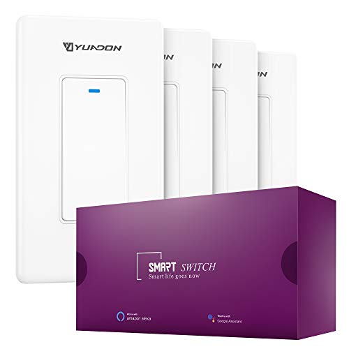 Smart Light Switch 3 Way Alexa Light Switch Neutral Wire Required 2.4Ghz WiFi Light Switch Compatible with Google Home Echo dot IFTTT YuaDon Smart Wall Switch Voice Control No Hub Required 4 Pack