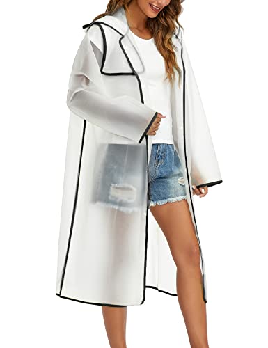 JMinger White Black Large EVA Raincoat: Durable, Reusable Waterproof Poncho - Image 3