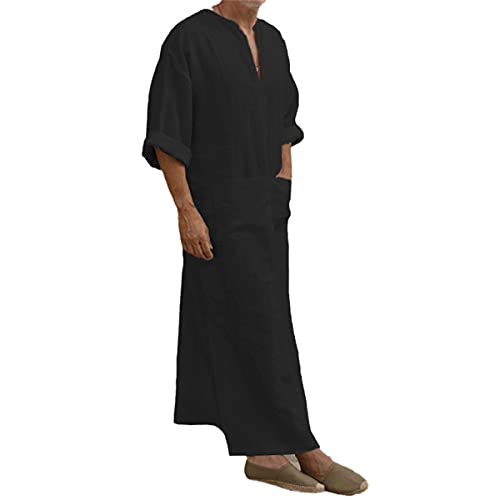 Islamic Traditional Jubba Thobe, Men Linen Muslim Robes, Dubai Arabic Kaftan, Arab Gown Hijab Dress Abaya