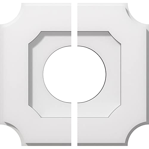 Image of Ekena Millwork CMP10LE2-04000 Locke Architectural Grade PVC Contemporary, Two Piece Urethane Ceiling Medallions 10 inchOD x 4 inchID x 6 inchC x 1 inchP