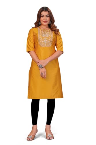 Image of Women's Chanderi Cotton Embriodired Kurtis