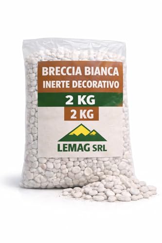 ⚪ Effetto bianco brillante: breccia/pietrisco bianco ideale per decorare aiuole, bordure e vasi con un look pulito e moderno.