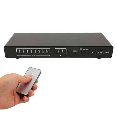 Divisor HDMI, 2 Entradas y 8 Salidas HDMI Switch Splitter con Control Remoto, 4K 60Hz 2x8 HDMI Splitter Switcher Control Remoto para HDTV PC Proyector (Enchufe de la UE)