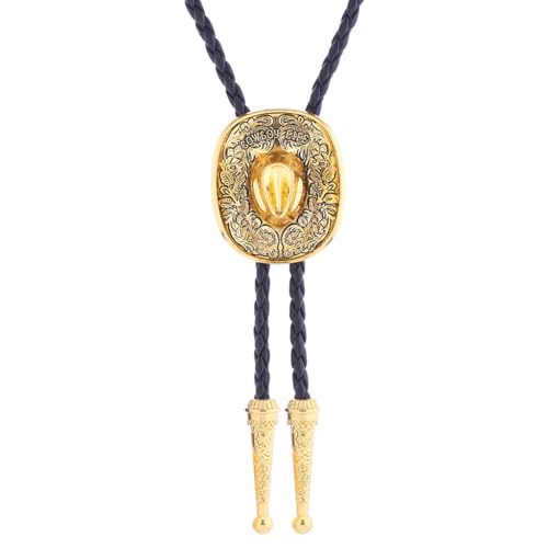 Image of GelConnie Bolo Ties for Men Women Western Cowboy Tie Mens Western Necklace Leather Necktie Gold Bolero Tie Cowboy Necklace