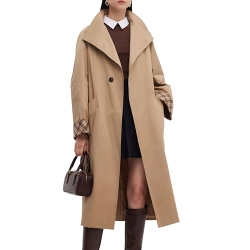 Fall Coats for Women 2025 Cotton Women's Trench Coats Long Unisex T-Shape Silhouette Convertible Collar Khaki Coat