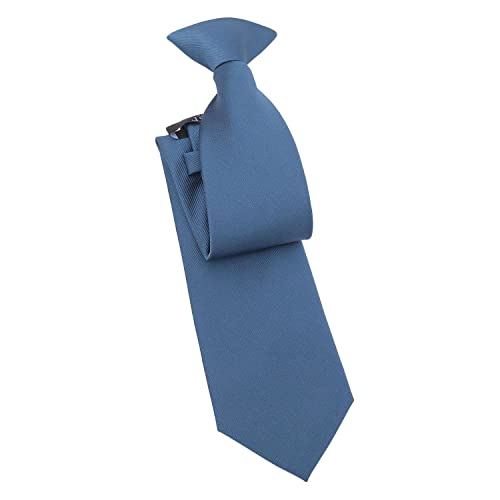 DQT Mens Plain Twill Clip-On Tie - Pre-Tied Necktie - Wedding Business & Formal - Blue Nights
