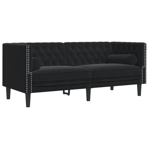 Hommdiy Chesterfield Sofa,Couch mit Armlehnen Rückenlehne Stützbeine, Polstersofa für Wohnzimmer, Couchgarnitur, Kunstleder Schwarz,2-Sitzer – Bild 3