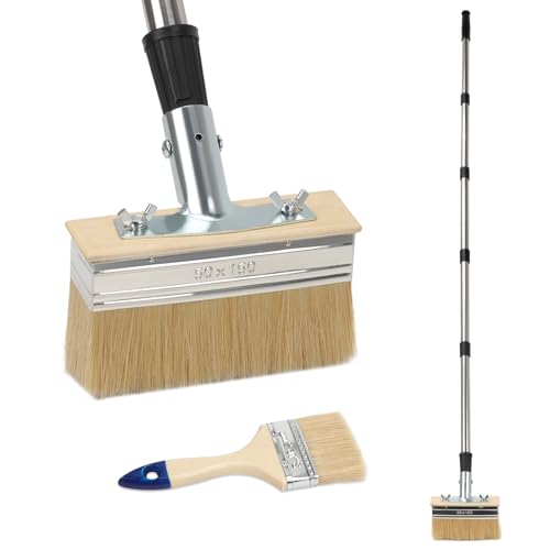 Brosse à peinture pour terrasse – Manche télescopique, pinceau à lasure 150 mm et brosse de peintre 7,6 cm – Manche d'extension 152 cm