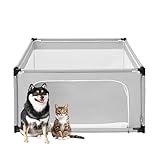 EHEYCIGA 42x42x26 Inches Puppy Playpen Without Top Cover for Dogs & Cats Indoor or Outdoor - Dog Playpen with Door, Dog Fence for Small Animal with Heavy-Duty Oxford & Steel Frame, Sliver Grey