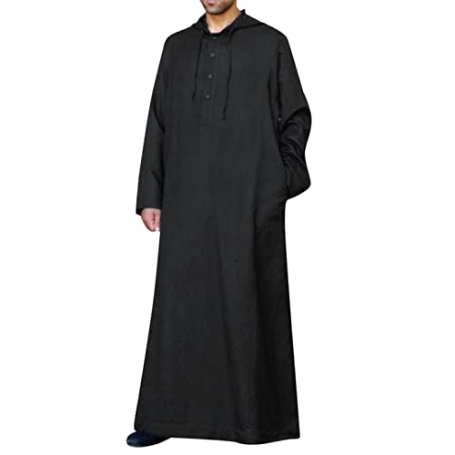 Ropa India Hombre Vestidos Musulmanes Dubai Vestido De Oración Paquistaní Árabe Ropa Islámica Túnez Traje Casa Kaftans Ramadán Eid Manga Larga Musulmán Tradicional Jalaba, Negro , XXXL