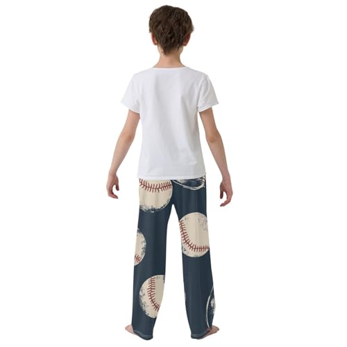 ZZXXB Retro Baseball Print Boys Long Pants Soft Trousers Elastic Waist Kids Lounge Bottoms with Pockets S-XL3