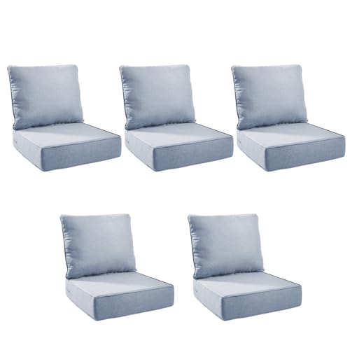 Image of Outdoor Cushion Set for Patio Furniture, UV Resistant, Water Resistant - 6 Inch Thick Foam Garden Cushions- 24x24 Inch Patio Seat Covers for Chair /Sofa /Couch | Baby Blue | 5-Pack |