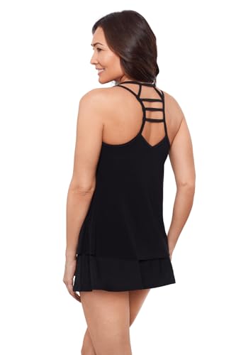 Aqua Green Women's Standard V-Neck Full Coverage Ladder Trim Detail Racerback Tankini Swim Top, Black2